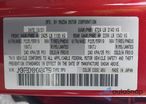 2021 Mazda Cx-5 Grand Touring from USA, damaged, VIN JM3KFBDM8M0484769